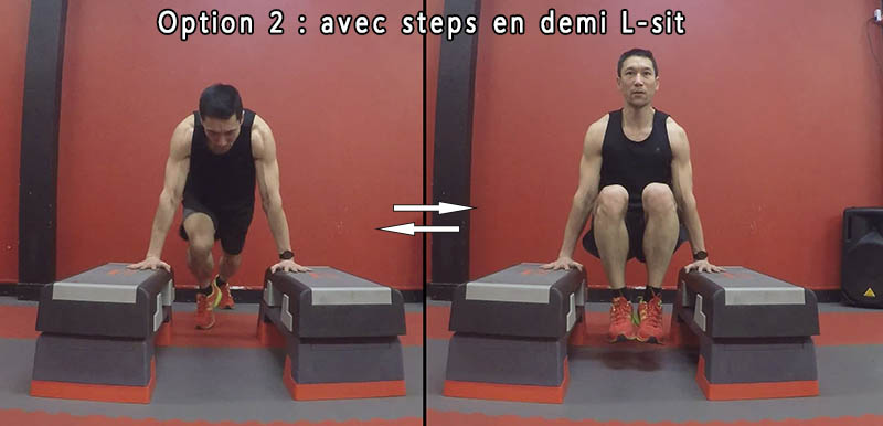 Tabata Moutain Climber et demi L-sit, step