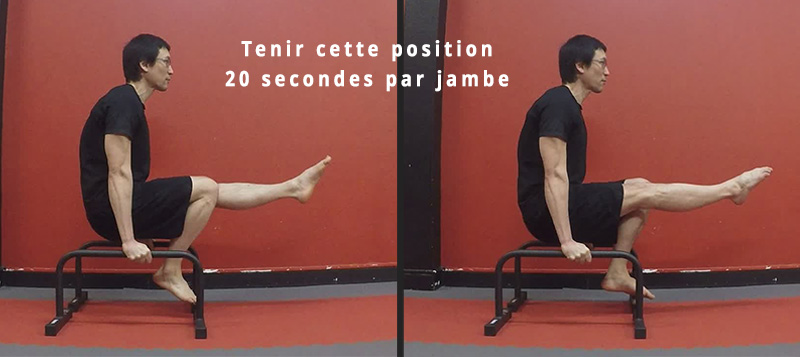 L-sit, une jambe tendue etape 1