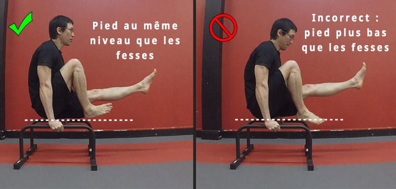 L-sit, une jambe tendue etape 2