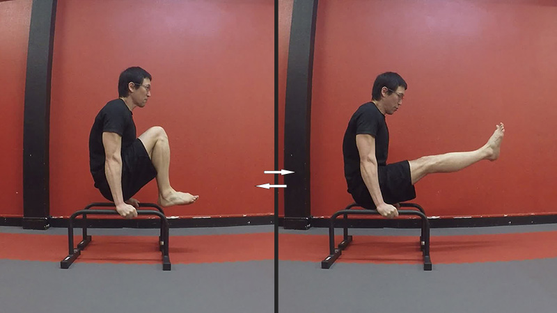 L-sit, une jambe tendue