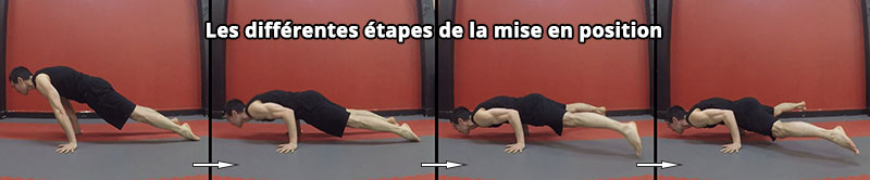 Planche écartée avec bras fléchis - mise en position