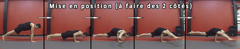 Planche à une jambe avec bras fléchis - mise en position