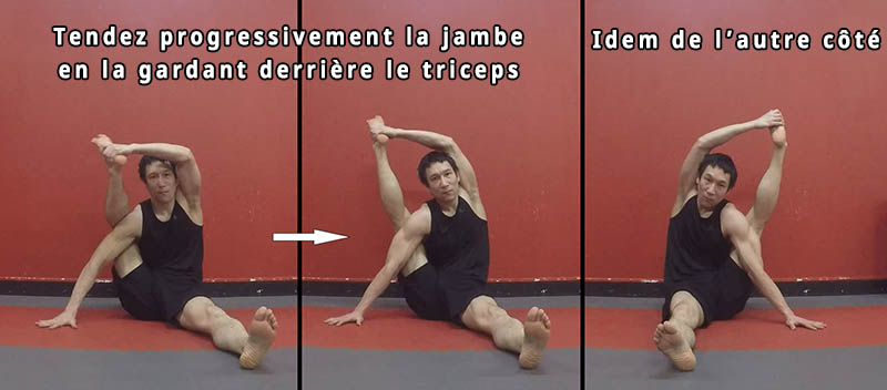 Planche à une jambe avec bras fléchis - étirement d'assistance